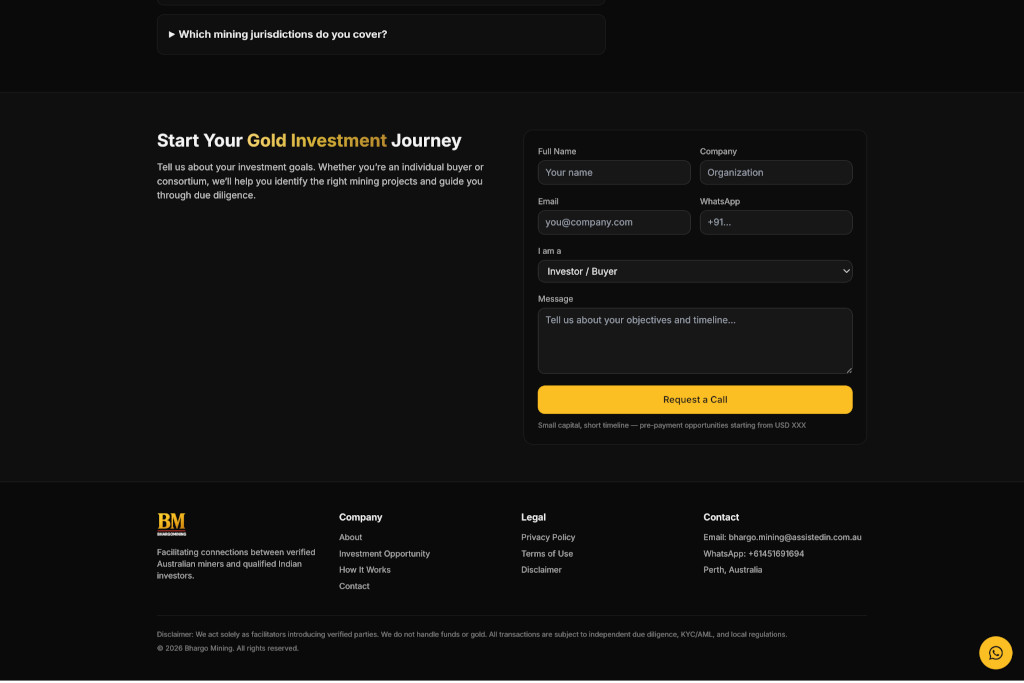 Bhargo Mining contact section